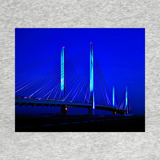 Blue Indian River Bridge at Night Expressionism by Swartwout